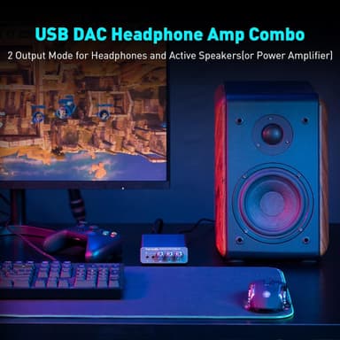 Fosi Audio K5PRO Gaming mini DAC vahvistin PS5/PC/MAC, USB-C/optinen/koaksiaalinen 3,5 mm/RCA:lle