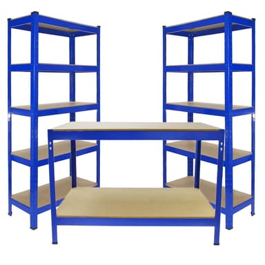 Monster Racking 2 x T-Rax 90cm Sininen & Metallinen Varastotyöpöytä