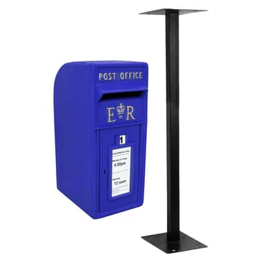 Sininen skotlantilainen postilaatikko jalustalla