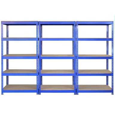 3 x 90cm Q-Rax Sininen Metalli-Hyllyjärjestelmä ja Työpöytä