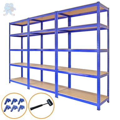 3 x Monster Racking T-Rax Metallivarastoshelvet, Sininen, 90cm L, 45cm S