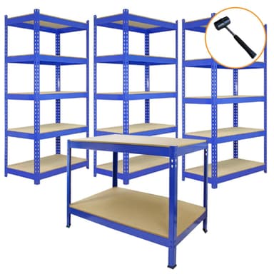 Q-Rax 3 x 120 cm & 2 x 90 cm Sininen Metalli-Hyllyjärjestelmä