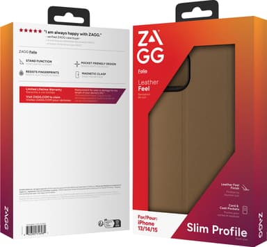 Zagg iPhone 16e/15/14/13 lompakkokotelo (ruskea)