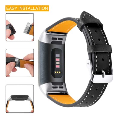 Fitbit Charge 3/4 rannerengas nahkainen musta