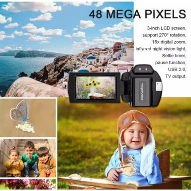 Videokamera 4K UHD / 48MP / 16x zoom laajakulma / 32GB kortti / mikrofoni