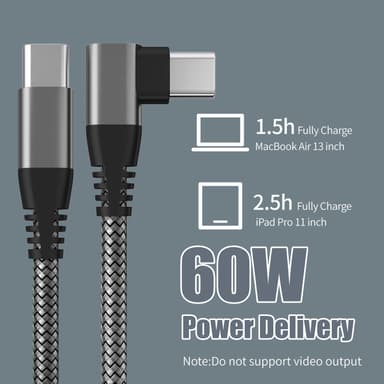 USB-C-laturi kulmaliittimellä 60 W pikalataus Musta 2 m
