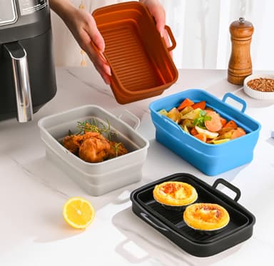 Taitettava neliön muotoinen Air Fryer silikonimuotti 19,5x12,7x7 cm Musta