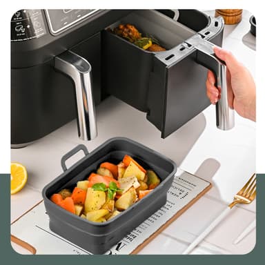 Taitettava neliön muotoinen Air Fryer silikonimuotti 19,5x12,7x7 cm Musta