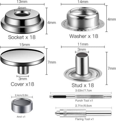 15 mm Snap Lock Set - Työkalusarja painonapeilla Hopea
