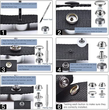 15 mm Snap Lock Set - Työkalusarja painonapeilla Hopea