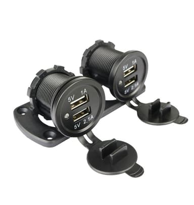 Kaksois-USB-autolaturi sinisellä valolla (2-liitäntäinen paneeli)