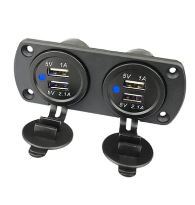Kaksois-USB-autolaturi sinisellä valolla (2-liitäntäinen paneeli)