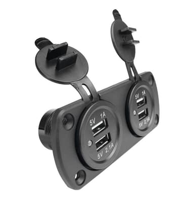 Kaksois-USB-autolaturi sinisellä valolla (2-liitäntäinen paneeli)