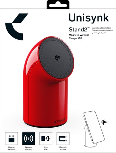 Unisynk Stand2 Qi2 langaton pöytälaturi (punainen)