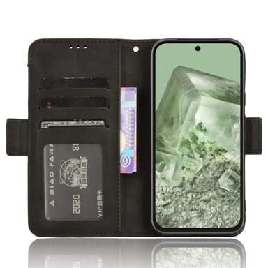 Google Pixel 8a Useita korttipaikkoja Puhelimen Lompakkokotelo - Musta