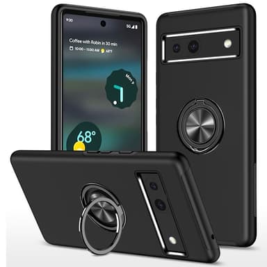 Google Pixel 8a sormenrengasjalustan hybridikotelo - musta
