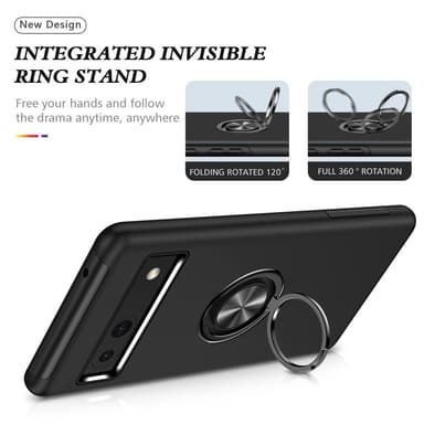 Google Pixel 8a sormenrengasjalustan hybridikotelo - musta