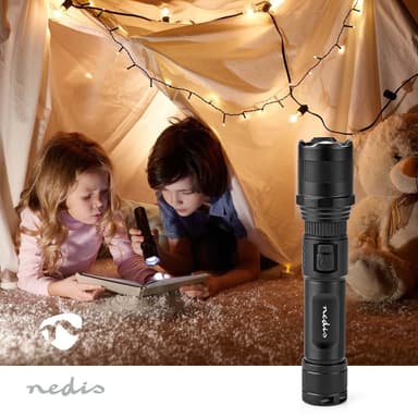 Nedis LED Taskulamppu | Paristokäyttöinen | 3.7 V DC | 10 W | Sisäänrakennettu Litium-Ioni | Paristot sisältyvät | Ladattava | Nimellisvaloteho: 1000 lm | Valoalue: 110 m | Säteen kulma: 9.5 °