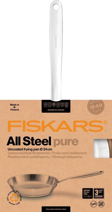 Fiskars All Steel Pure -paistinpannu, ruostumaton teräs, 24 cm