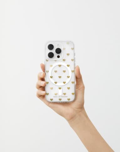 Clear Case MagSafe iPhone 14PR Golden Hearts