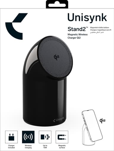 Unisynk Stand2 Qi2 langaton pöytälaturi (musta)