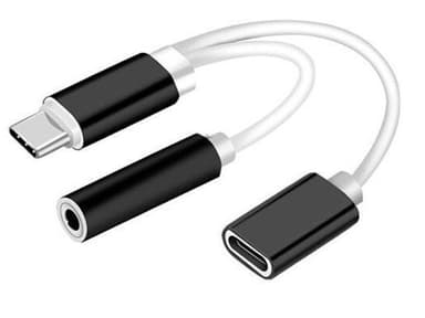 Kaksoissovitin USB-C 3,5 mm:n liitäntään ja lataukseen, musta
