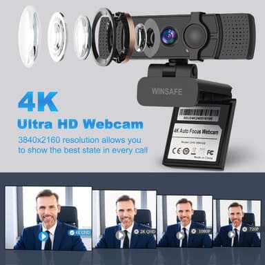 NÖRDIC Webcam UHD 4K 30fps 1080p 60fps 4MP Automaattitarkennus, Valonkorjaus