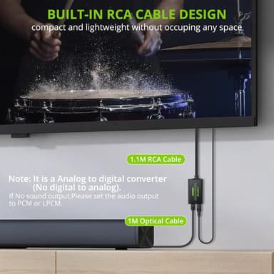 Analogi-digitaaliäänimuunnin RCA-digitaaliksi Toslink SPDIF -optinen optisella kaapelilla
