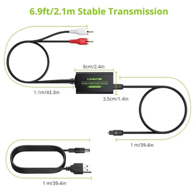 Analogi-digitaaliäänimuunnin RCA-digitaaliksi Toslink SPDIF -optinen optisella kaapelilla