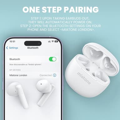 NÖRDIC True Wireless -nappikuulokkeet, Bluetooth 5.3 9H soittoaika latauskotelolla, sisäänrakennettu mikrofoni puheluita varten, puolikorvaiset kuulokkeet - valkoinen