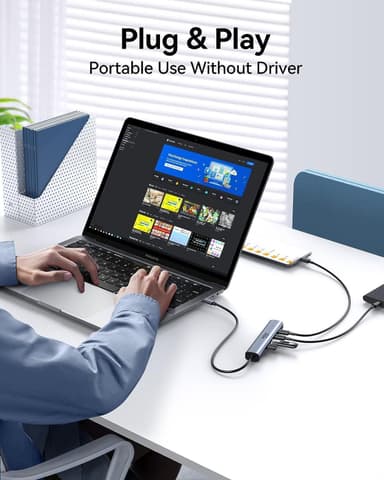 NÖRDIC Gen2 3.2 USB-C 4-porttinen keskitin 10Gbps 19cm kaapeli 4xUSB-C