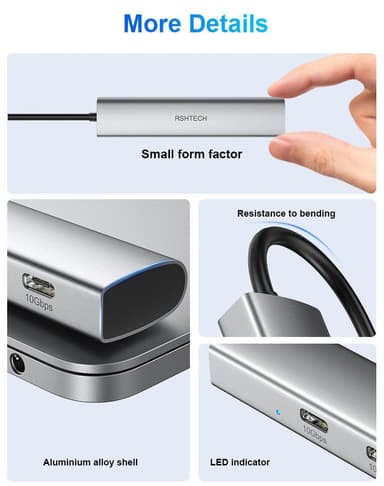 NÖRDIC Gen2 3.2 USB-C 4-porttinen keskitin 10Gbps 19cm kaapeli 4xUSB-C