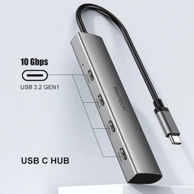 NÖRDIC Gen2 3.2 USB-C 4-porttinen keskitin 10Gbps 19cm kaapeli 4xUSB-C