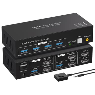 NÖRDIC KVM-kytkin 2-2 HDMI-HDMI, 8K60Hz/4K120Hz, 4x USB-A