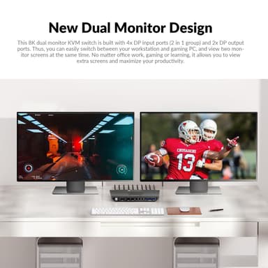 AV Access 8K DisplayPort KVM -kytkin kahdelle tietokoneelle kahteen näyttöön