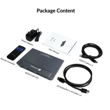 AV Access 8K DisplayPort KVM -kytkin kahdelle tietokoneelle kahteen näyttöön