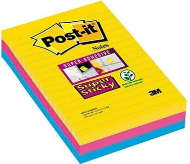 3M Post-it Super Sticky -viestilappu, viivoitettu, 101 x 152mm. 3kpl