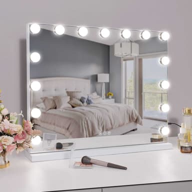 UNIQ XL Hollywood Vanity Meikkipeili 15 LED-polttimolla ja kosketustoiminnolla - Valkoinen
