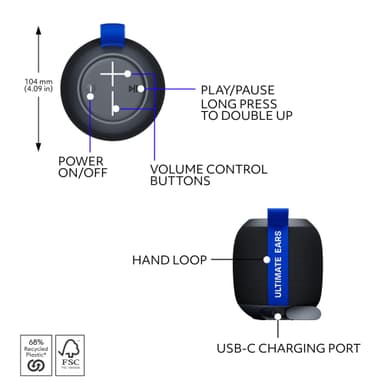 Ultimate Ears WONDERBOOM PLAY kannettava langaton kaiutin (musta)