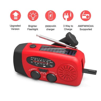 Hätäradio aurinkokennolla ja käsikammella Aurinkokennolla 2000mAh Powerbank SOS