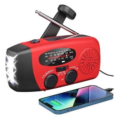 Hätäradio aurinkokennolla ja käsikammella Aurinkokennolla 2000mAh Powerbank SOS