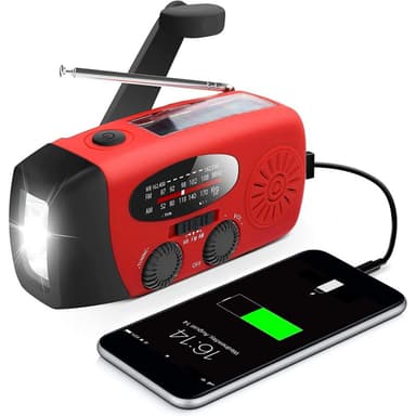 Hätäradio aurinkokennolla ja käsikammella Aurinkokennolla 2000mAh Powerbank SOS
