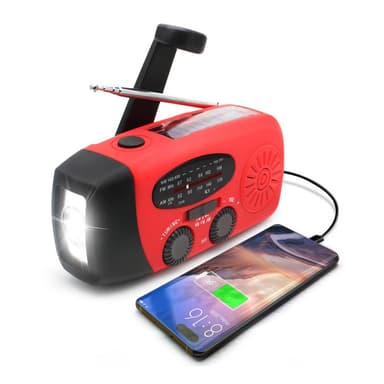 Hätäradio aurinkokennolla ja käsikammella Aurinkokennolla 2000mAh Powerbank SOS