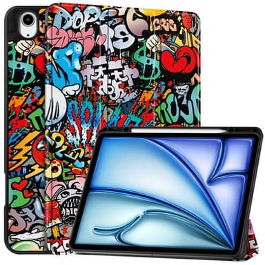 iPad Air 13 (2024) Kolminkertainen Teline Tabletin Suojakuori Kynäpidikkeellä - Graffiti