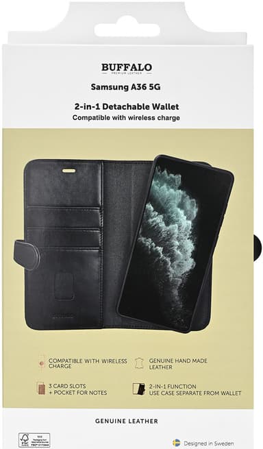 Buffalo 2in1 Samsung Galaxy A36 lompakkokotelo (musta)