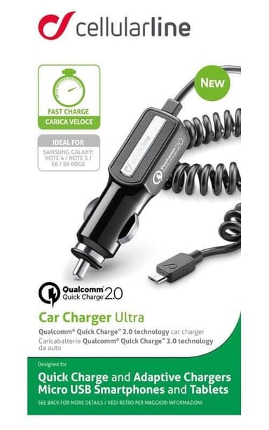 Cellularline Quick Charge -autolaturi 12V-24 2 A Micro USB:lle