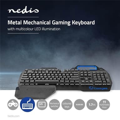 Nedis Pelinäppäimistö Langallinen | USB | Mekaaniset Avaimet | RGB | US Kansainvälinen | Yhdysvaltain Näppäinasettelu | USB Virta | Virtakaapelin pituus: 1.70 m | Pelinäppäimistö