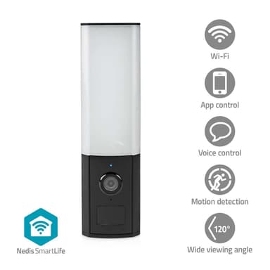 Nedis SmartLife Ulkokamera | Wi-Fi | Ympäristön valo | Full HD 1080p | IP65 | MicroSD (ei sisälly) / Onvif / Pilvipalvelutallennus (valinnainen) | 100 - 240 V AC | Liiketunnistimella | Yökuvaus | Musta