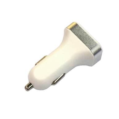 USB-autolaturi, jossa on 2 USB-porttia ja näyttö, hopea
