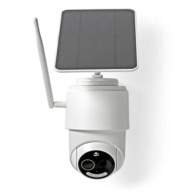 Nedis SmartLife Ulkokamera | Wi-Fi | Full HD 1080p | Kääntö/kallistus | IP65 | Maks. akunkesto: 5 Kuukautta | MicroSD (ei sisälly) / Pilvipalvelutallennus (valinnainen) | 5 V DC | Liiketunnistimella | Yökuvaus | Valkoinen
